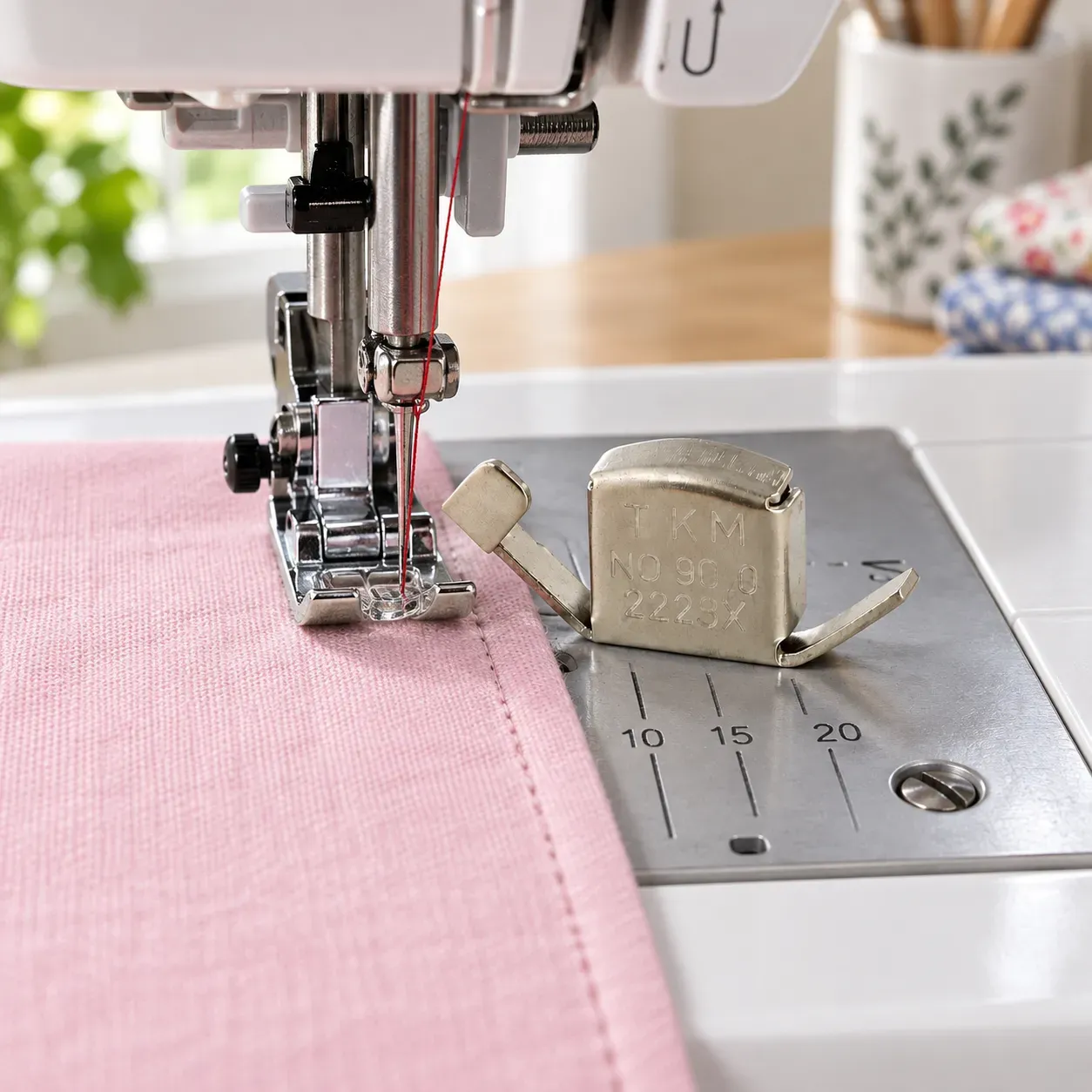 Alder Magnetic Seam Guide, Silver, in use; styling props are not included