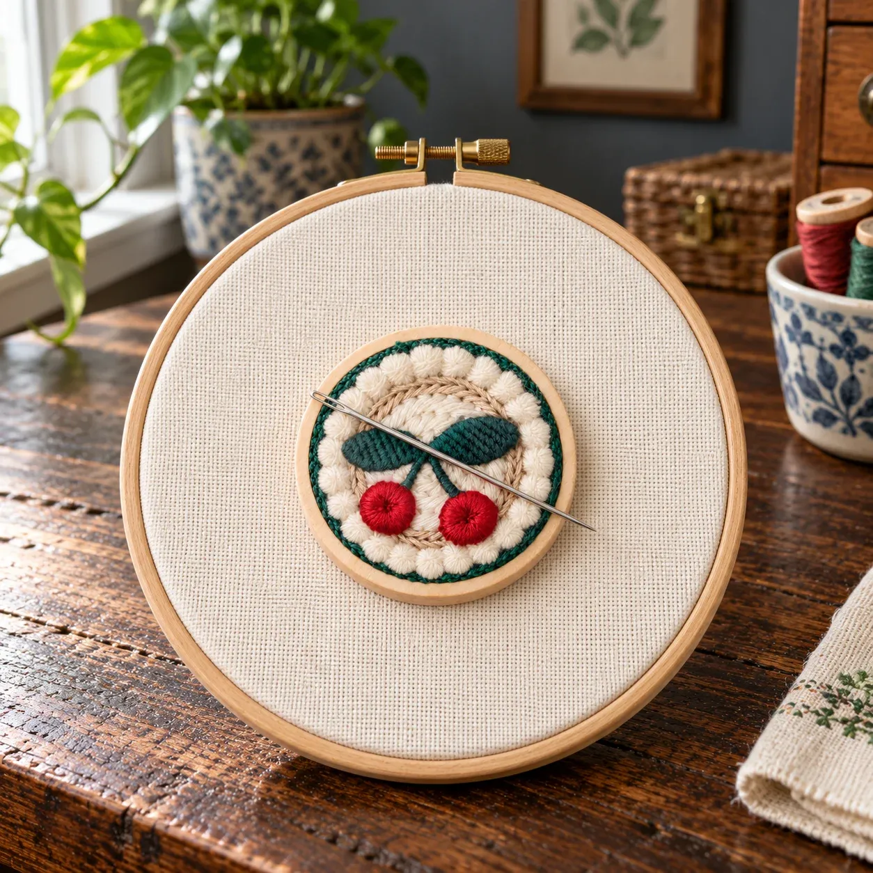 Cerise Cherry Needle Minder — use