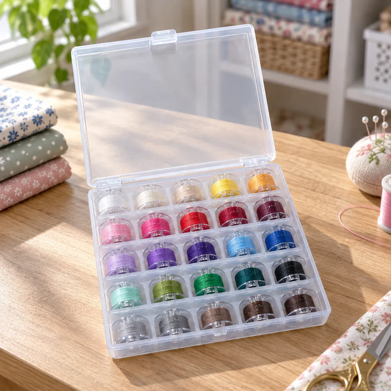 Imogen Bobbin Case in functional sewing-room use