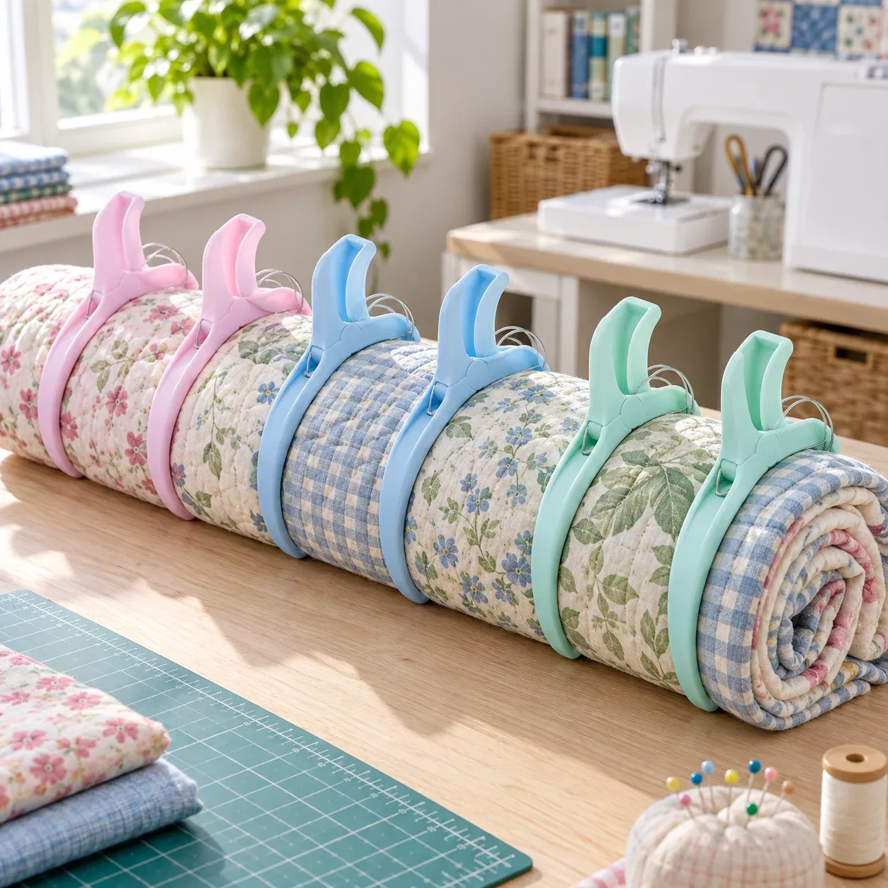 Juno Quilt Clamps in functional sewing-room use