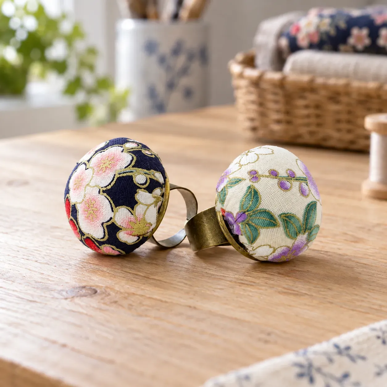 Penhurst Floral Pin Rings, Navy Floral and Cream Floral, whole product